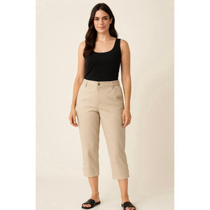 Women's Lands' End Beige Cropped Pants Sz 16W Neutral Core Minimalist Clean Girl
